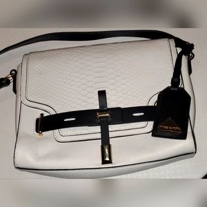 VINCE CAMUTO WHITE  & BLACK SNAKE EMBOSSED CROSSBODY BAG